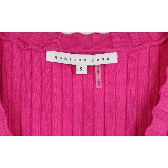 Endless Rose Dress Womens Small Pink Rulffe V Neck Ribbed Button Down Knit Mini - Picture 3 of 11